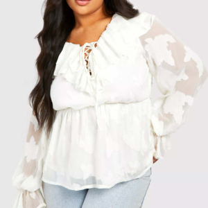 Blusa de Algodón Bordada a la Moda para Mujer, Blanca, Manga Regular, Talla Grande, a Cuadros, Transpirable, con Botones, Estilo Hip Hop - Product Image 1