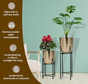 Jardinières en métal avec supports pour la décoration du salon, de la chambre, du balcon, du bureau et pour des arrangements végétaux élégants en intérieur et en extérieur - Product Image 2