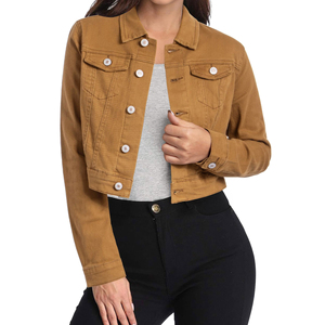 Chaqueta vaquera corta con logo personalizado para mujer, elástica, ajustada, de manga larga, 100% algodón original, a la moda. - Product Image 1