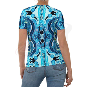 Women's Blue <b>Abstract</b> <b>Print</b> Crew Neck Short Sleeve T-Shirt Regular Fit Casual Woven 100% Polyester Spring Summer Style - Product Image 3