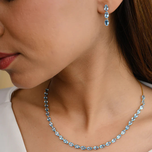 Conjunto de Joyería Geométrica Chapada en Oro con Topacio Azul Natural - Collar y Aretes para Fiesta - Product Image 1