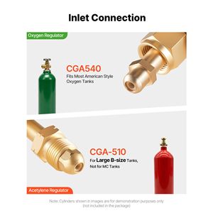 ชุดควบคุมออกซิเจนอะเซทิลีน 0-4000 PSI พร้อมเกจวัดแก๊สเชื่อม CGA 540/CGA 510 ช่องต่อเหล็ก - Product Image 2