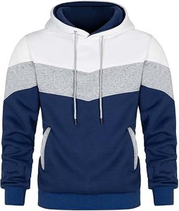 Sweat-shirt à capuche pour adulte, vêtement décontracté, bleu marine, blanc, gris, bordure contrastée, toutes saisons, usage promotionnel - Product Image 1