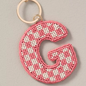 Llavero con Letra I Hecho a Mano con Cuentas, Diseño a Cuadros Azul y Blanco, Cierre de Langosta Dorado, Adorno para Bolso, Regalo Personalizado - Product Image 6