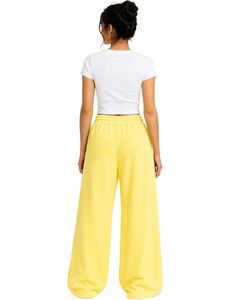 Custom Yellow Women Wide Leg Sweatpants High Waist Loose Fit Casual Streetwear Lounge Fleece <b>Trousers</b> With <b>Drawstring</b> Pockets - Product Image 2
