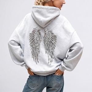 Sudadera con capucha para mujer, de peso pesado, con pedrería de alas, hombros caídos, personalizada, de forro polar grueso y pesado, oversize - Product Image 3