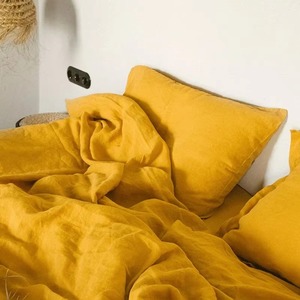 Funda de Cojín de Lino Amarillo Mostaza, Lisa, Cuadrada, Lavable, para el Hogar - Product Image 1