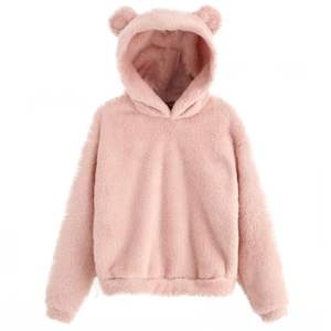 Sweat-shirt en coton brodé uni grande taille pour l'hiver, style streetwear, pull à capuche avec oreilles d'ours mignonnes pour femme - Product Image 1