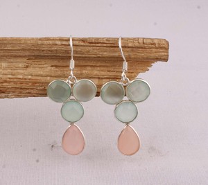 Vente en gros de boucles d'oreilles en argent sterling 925 avec quartz rose, pierre précieuse naturelle aquacalcédoine, fabricant de bijoux, idée cadeau pour femme - Product Image 5