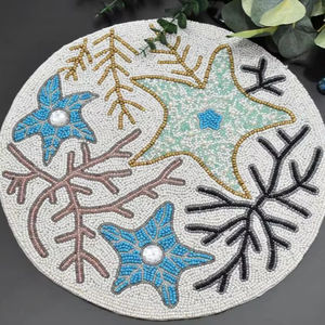 Mantel Individual de Vidrio con Diseño Único, Bordado a Mano con Patrón de Limones, Aislante del Calor, Redondo, para Cocina - Product Image 1