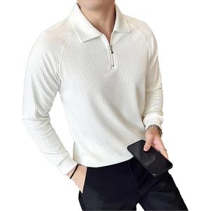 Zipped FullSleeve High Quality <b>Mens</b> Cotton Polo <b>T</b> <b>Shirt</b> Slim Fit Soft Summer Fashion Streetwear Plain Blank Logo Male Designer A - Product Image 1