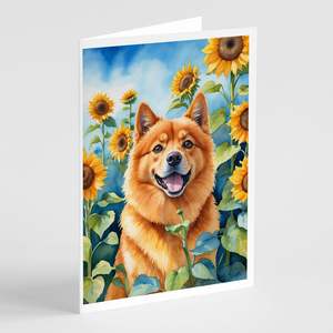 Whimsical Finnish Spitz in Sunflowers A7 Tarjetas de felicitación Paquete de 8 tarjetas de nota en blanco con sobres Tamaño 5x7 - Product Image 1