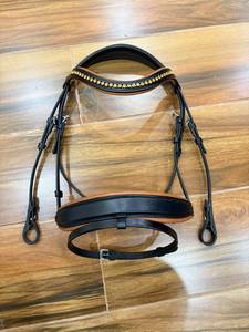 Brida de cuero genuino premium para caballo con frontal de cristal y narquiler acolchado suave, brida de doma inglesa con matchi - Product Image 2