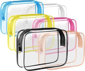 <b>Clear</b> PVC Zipper Cosmetic Travel Pouch Set PE Resealable Makeup Storage <b>Bag</b> <b>Toiletries</b> Beauty Products Pink Blue Yellow Trim - Product Image 5