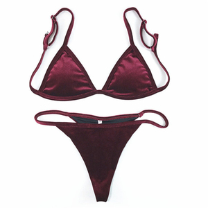 Whole Sale Cross Hanging High Waist Bikini Anti-Bacterial Micro Bra Solid Front Sexy Women Bandage Two Piece <b>Thong</b> Swimsuit - Product Image 3