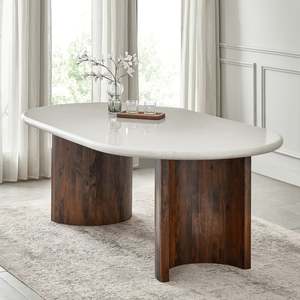 Modern Oval Dining Table with <b>Marble</b> <b>Top</b> and Wood Legs Stable Home Furniture 6 Seater - Product Image 1