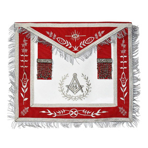 Master Mason Masonic <b>Apron</b> Red <b>White</b> Silver Fringe Chain Trim Embroidered Square Compass Custom Lodge Regalia Wholesale - Product Image 1