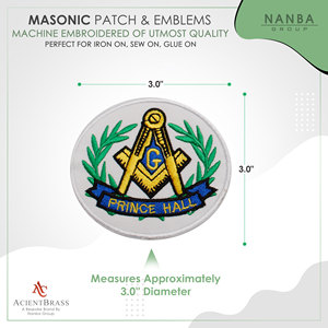 Wreathed Square & Compass Embroidered Patch Gold Square and Compasses with Blue Letter "G" green wreaths - Product Image 3
