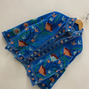 Chaqueta de invierno Suzani de terciopelo azul hecha a mano con bordado floral Abrigo corto de punto relleno de algodón a prueba de viento para Festival - Product Image 5
