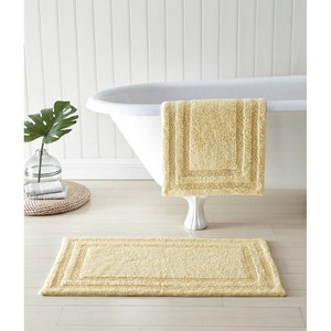 Alfombra de Baño Clásica de Algodón Amarillo, Diseño Rectangular con Mechones, Base Antideslizante, Uso Doméstico, Material Grueso, Color Sólido - Product Image 5