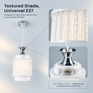 Modern Iron And Plastic <b>E27</b> <b>Pendant</b> Light With Textured Shade And Adjustable Cord For Dining Rooms And Kitchen Islands - Product Image 4