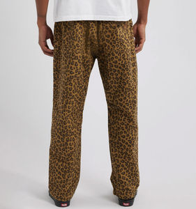 Pantalon décontracté unisexe style streetwear imprimé léopard rétro, coupe large, service OEM en gros, pour hommes, style hip-hop empilé - Product Image 3