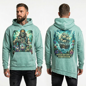 Sweat-shirt à capuche violet délavé à l'acide, motif graphique vintage squelette moine mandala, pour homme, coupe oversize, streetwear, épais, pull-over - Product Image 6