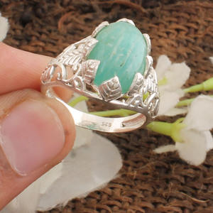 Bague en Amazonite Naturelle, Argent Sterling 925, Pierre Verte Effet Mousse de Mer, Bijou Fait Main, Bague en Pierre Précieuse pour Femme, Cadeau pour le Courage et la Vérité - Product Image 4