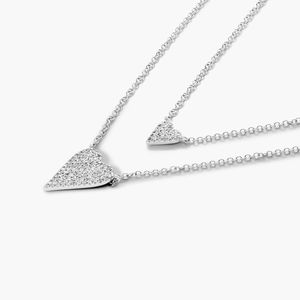 Collier en diamant cultivé en laboratoire à double cœur superposé certifié IGI, or blanc 14 carats, pendentif à deux couches de diamants, bijoux romantiques - Product Image 2
