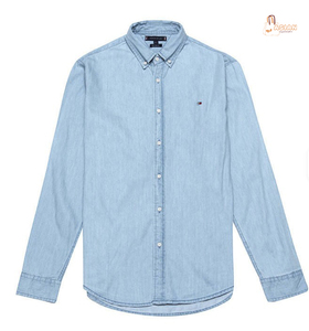 <b>Men's</b> Light Blue Denim Shirt Button Down Collar Full Sleeve Casual Regular Fit 100% Cotton Breathable All Seasons - Product Image 1