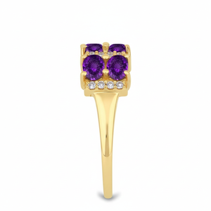 Anillo de compromiso de oro macizo de 14k con diamantes cultivados en laboratorio, corte ovalado, gema natural de amatista y conjunto de seis piedras en forma de barra. - Product Image 3