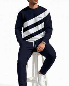 ONETEN APPAREL Sudadera de cuello redondo a rayas blancas y azules para hombre, jersey informal de manga larga - Product Image 4