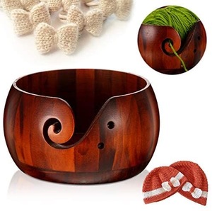 Wooden Yarn <b>Bowl</b> Round Simple Design Durable Hand <b>Knitting</b> Crochet Holder with Cutout Feature - Product Image 1