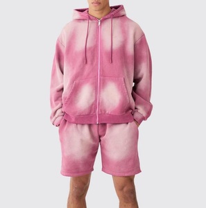 New Arrival 2026 Sun Fade Tracksuit French Terry Zipper Hoodie & Sweat <b>Short</b> Set Track <b>Suit</b> Acid Wash Vintage Jogging Tracksuits - Product Image 6