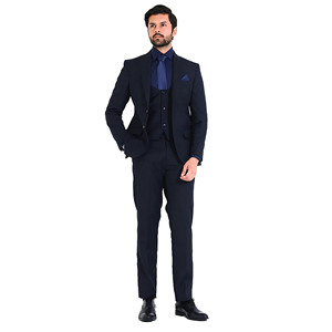 <b>Men's</b> Navy Blue Breathable Polyester Tuxedo Suit <b>Black</b> Lapels Single Breasted Vest Bow <b>Tie</b> British Style Formal Wear for Adults - Product Image 6