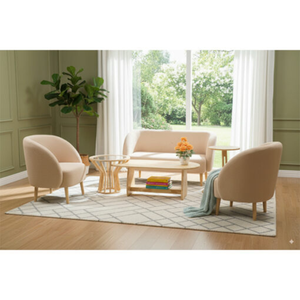 Conjunto de Sofá Moderno de Madera Curvada con Tapicería Beige, Diseño Escandinavo para Sala de Estar, Acabado Mate Ecológico - Product Image 5