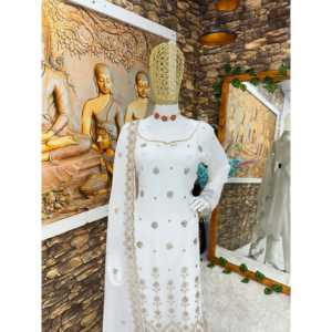 Robes de soirée de créateur Valam, tenue de soirée, haut et jupe avec dupatta blanc, taille M, élégante et stylée - Product Image 1