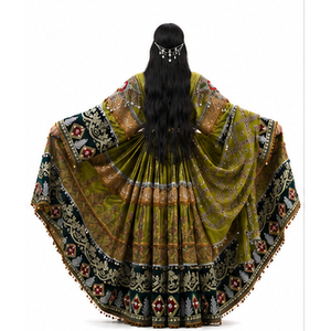 Vestido Tradicional Indio Pakistaní Lehenga para Mujer, Largo hasta el Suelo, Vestido de Novia Bordado a Mano, Verde y Negro, Ropa Étnica, Vestido Afgano - Product Image 6