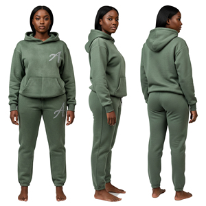 Conjunto de Chándal de Invierno de Dos Piezas para Mujer, Personalizado, de Spandex/Algodón, con Sudadera con Capucha de Forro Polar Cálido, Transpirable, Bordado de Alta Calidad - Product Image 5