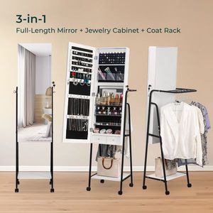 Full Mirror White Light Beads Detachable Foldable Hanging Bar Back Wood Flooring Style Storage Shelves for Jewelry Organizer - Product Image 4