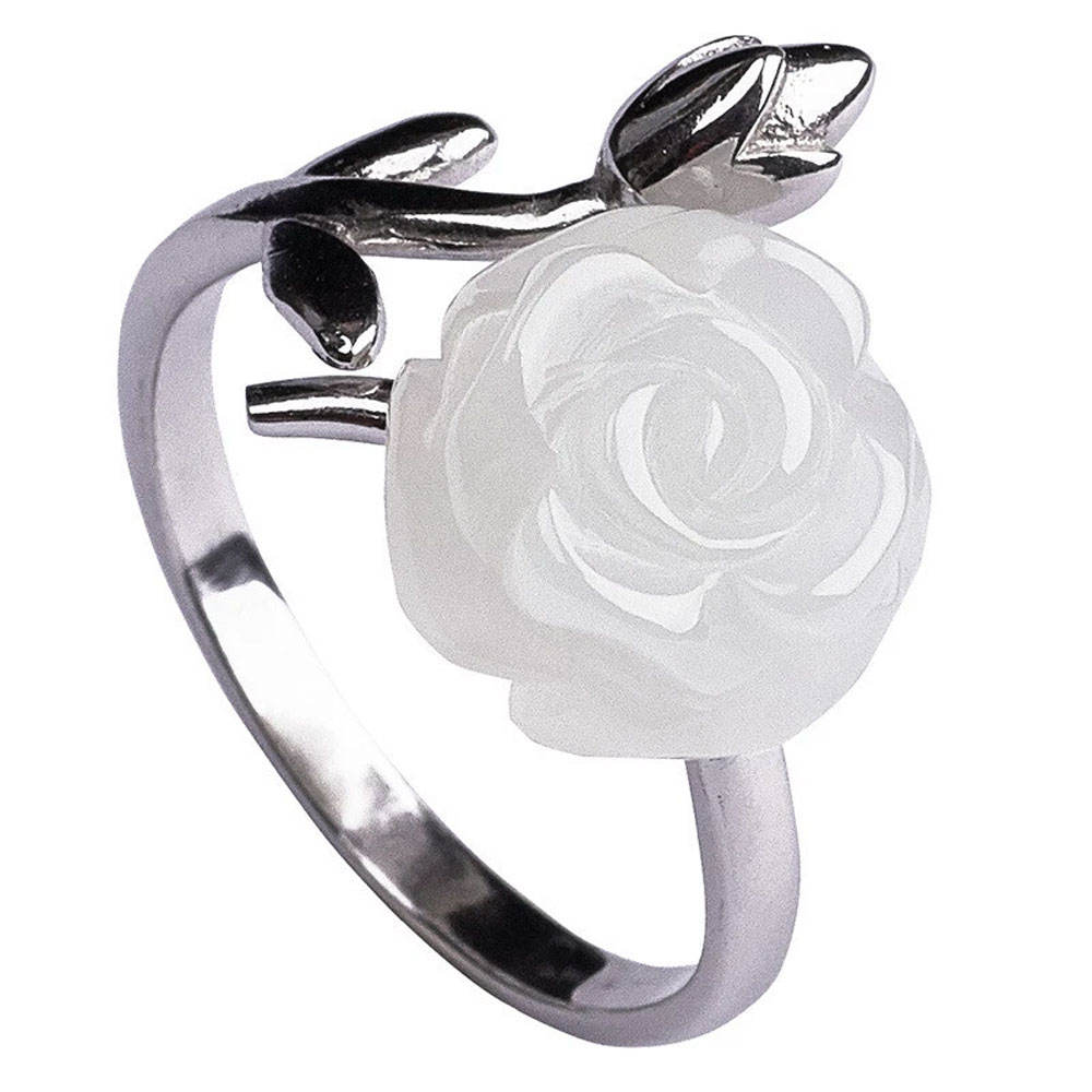 S925 silver inlay jadeite  blue water  rose rings D332