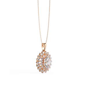 Elegant Oval and Round Lab Grown Diamond Pendant <b>Necklace</b> DEF Colorless VVS VS Clarity Sustainable Fine Jewelry Gold Chain - Product Image 1