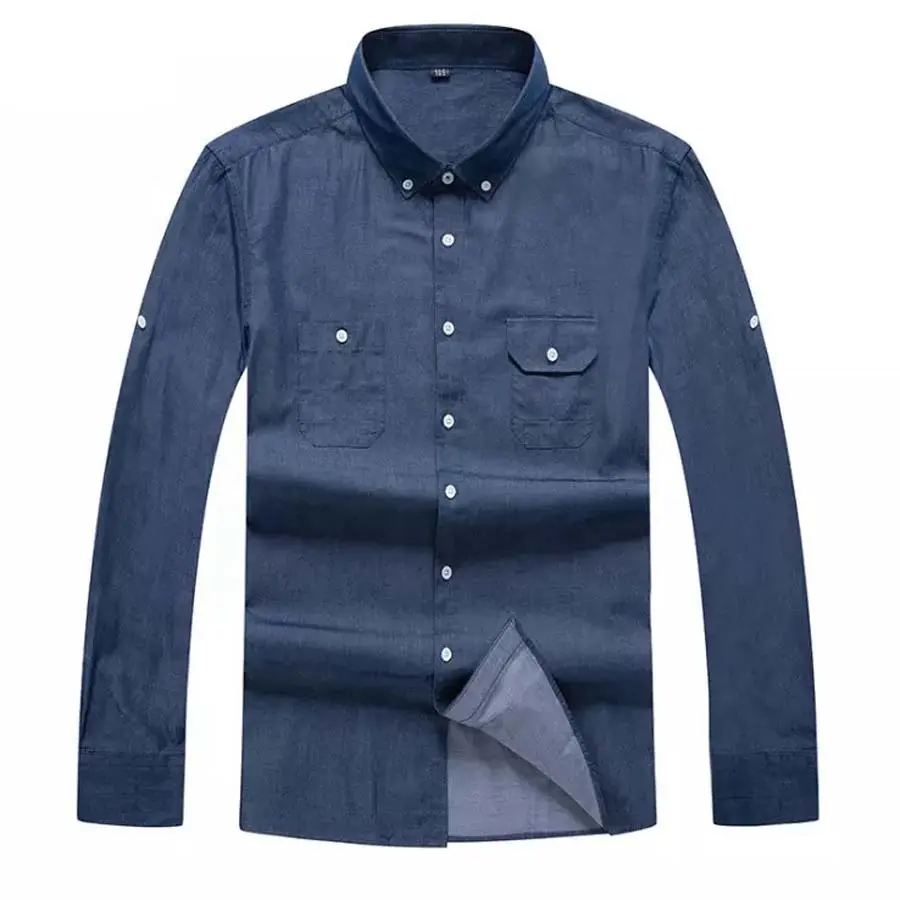 Groothandel Nieuwe Collectie Casual Katoenen Jurk Shirt Custom Logo Lange Mouwen Button Down Slim Fit Gewassen Denim Shirt Voor Mannen