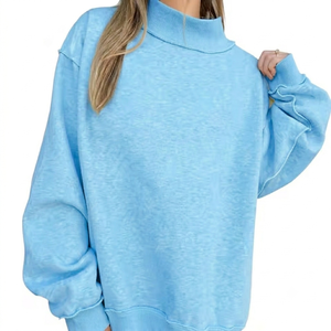 Suéter Informal Holgado con Cuello Alto para Mujer, Mezcla de Algodón Cómoda, Prenda Esencial para el Día a Día - Product Image 1