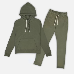 Ensemble de survêtement deux pièces pour homme, hiver, couleur unie, doublure polaire, 100% coton respirant, avec sweat à capuche et pantalon de survêtement - Product Image 1