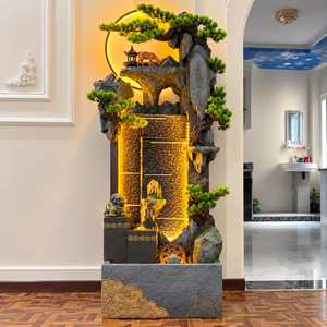 Fuente de Agua en Cascada con Diseño de Montaña Zen Japonesa, Escultura de Bonsái de Piedra, Iluminada, con Figura de Ciervo - Product Image 5
