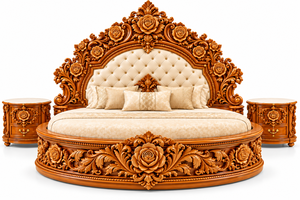 Cama Redonda de Madera de Teca de Estilo Rococó de Lujo, Muebles de Dormitorio Redondos de Madera Tallada a Mano de Estilo Victoriano para Hogares en EE. UU., Camas de Madera en Oferta - Product Image 2
