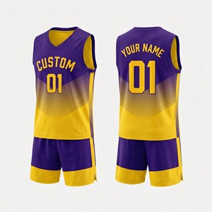 Ensemble d'uniformes de basketball personnalisés par sublimation, dégradé rouge et blanc, maillot sans manches en maille à col en V, short, unisexe adulte, toutes saisons - Product Image 6