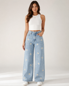 Jeans Rectos Transpirables de Mezclilla Lavada a la Piedra, Corte Regular, Estilo Urbano, para Mujer, Precio Económico, Invierno - Product Image 1