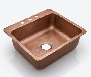 Fregadero de cocina industrial cuadrado de cobre cepillado hecho a mano, de un solo tazón, para instalar bajo encimera, con tres orificios, fácil de limpiar - Product Image 1